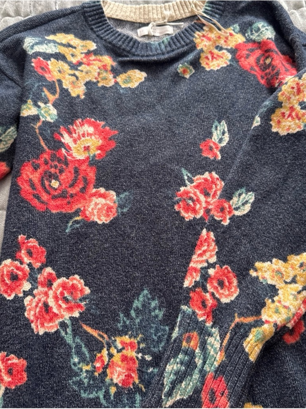 LC Lauren Conrad Navy Floral Crew & Scoop Neck Sweater Dress